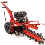 Cedrus KP02 – widok z prawej strony, silnik Loncin G200F i układ roboczy koparki łańcuchowej